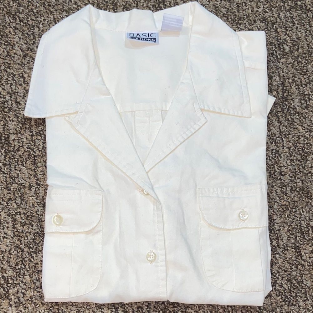Basic Editions Ivory Casual Button Down Shirt L - image 2